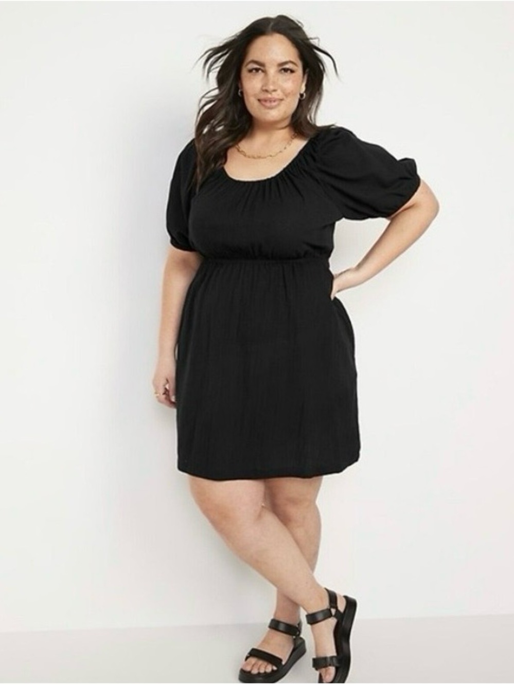 Old Navy Puff Sleeve Tie BackCut Out Mini Swing DressWomen's Size 4X Color
Black